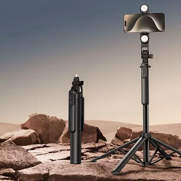 Selfie stick WH181D-Y1S 1.75m aluminum alloy telescopic tripod with dual lamp and phone holder - black 8