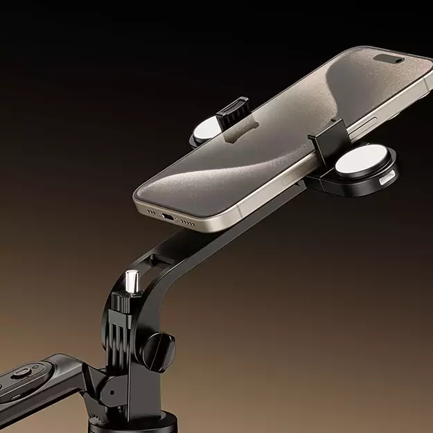 Selfie stick WH181D-Y1S 1.75m aluminum alloy telescopic tripod with dual lamp and phone holder - black 4