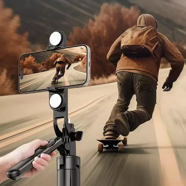 Selfie stick WH181D-Y1S 1.75m aluminum alloy telescopic tripod with dual lamp and phone holder - black 11