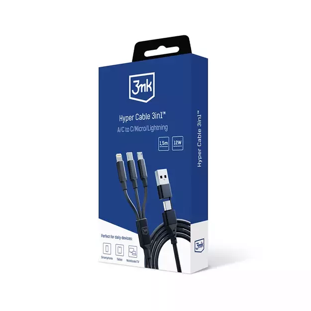 3mk Hyper Cable 3in1 USB-A - USB-C / USB-C - micro USB - Lightning 1.5m - black 10