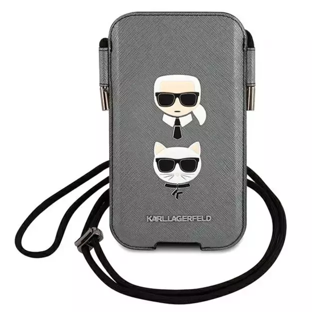 Karl Lagerfeld Torebka KLHCP12LOPHKCG 6,7  szary/grey hardcase Saffiano Ikonik Karl&Choupette Head