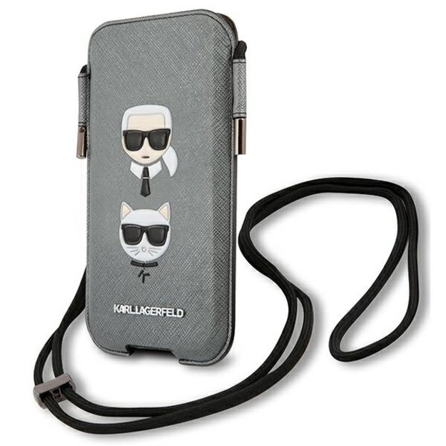 Karl Lagerfeld Torebka KLHCP12LOPHKCG 6,7  szary/grey hardcase Saffiano Ikonik Karl&Choupette Head 2