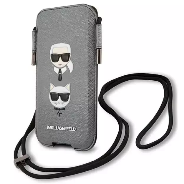 Karl Lagerfeld Torebka KLHCP12LOPHKCG 6,7  szary/grey hardcase Saffiano Ikonik Karl&Choupette Head 1