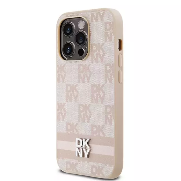 DKNY Leather Checkered Mono Pattern &amp  Printed Stripes case for iPhone 14 Pro - pink 8