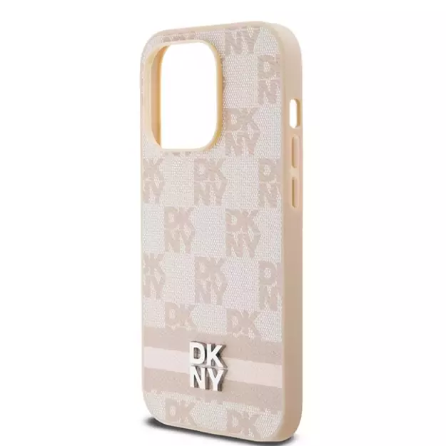 DKNY Leather Checkered Mono Pattern &amp  Printed Stripes case for iPhone 14 Pro - pink 12