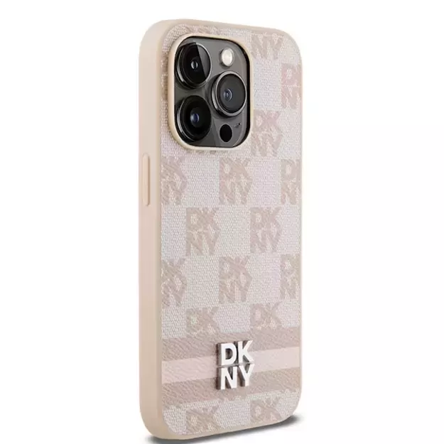 DKNY Leather Checkered Mono Pattern &amp  Printed Stripes case for iPhone 14 Pro - pink 10