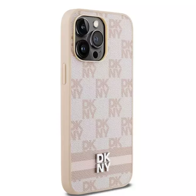 DKNY Leather Checkered Mono Pattern &amp  Printed Stripes case for iPhone 14 Pro Max - pink 3