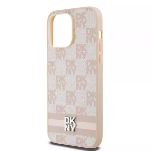 DKNY Leather Checkered Mono Pattern &amp  Printed Stripes case for iPhone 14 Pro Max - pink 5