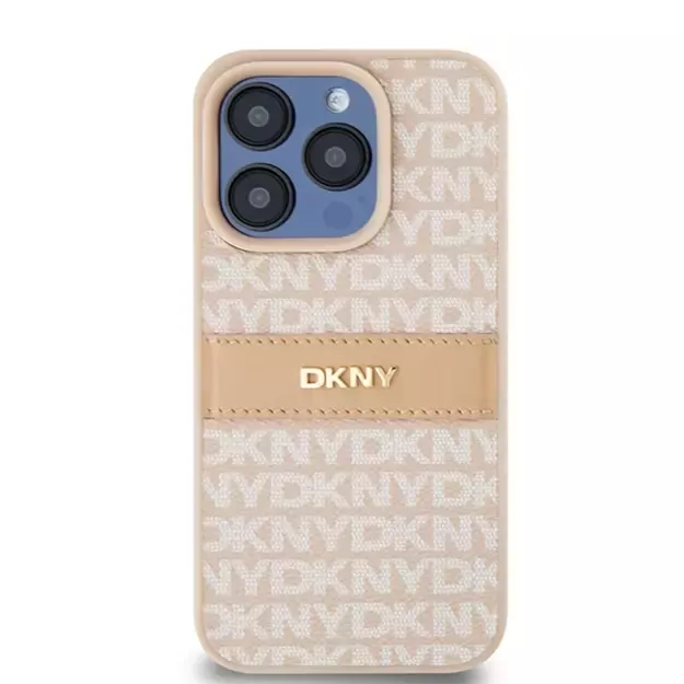 DKNY Leather Mono Stripe &amp  Metal Logo case for iPhone 15 Pro - pink 9