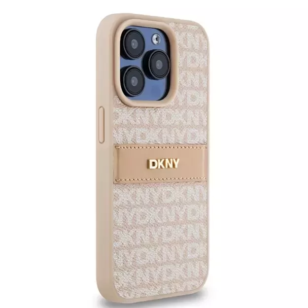 DKNY Leather Mono Stripe &amp  Metal Logo case for iPhone 15 Pro - pink 10