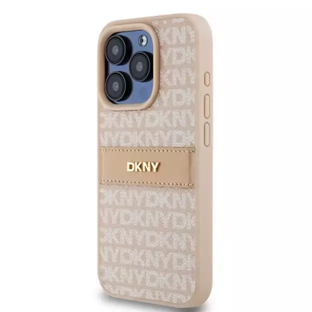 DKNY Leather Mono Stripe &amp  Metal Logo case for iPhone 15 Pro - pink 8