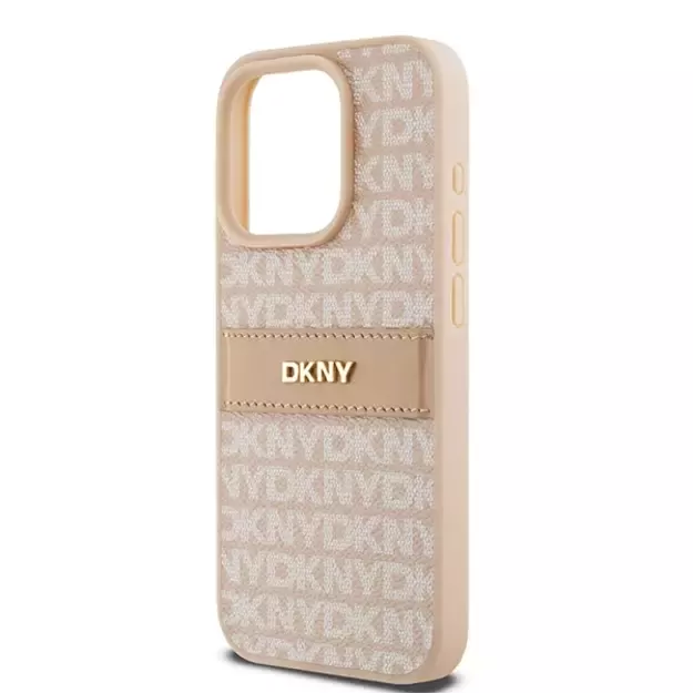DKNY Leather Mono Stripe &amp  Metal Logo case for iPhone 15 Pro - pink 12