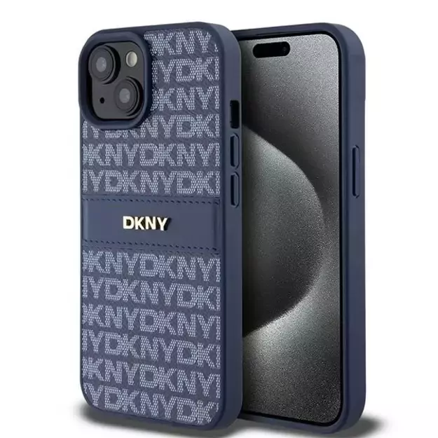 DKNY Leather Mono Stripe &amp  Metal Logo case for iPhone 15 / 14 / 13 - blue