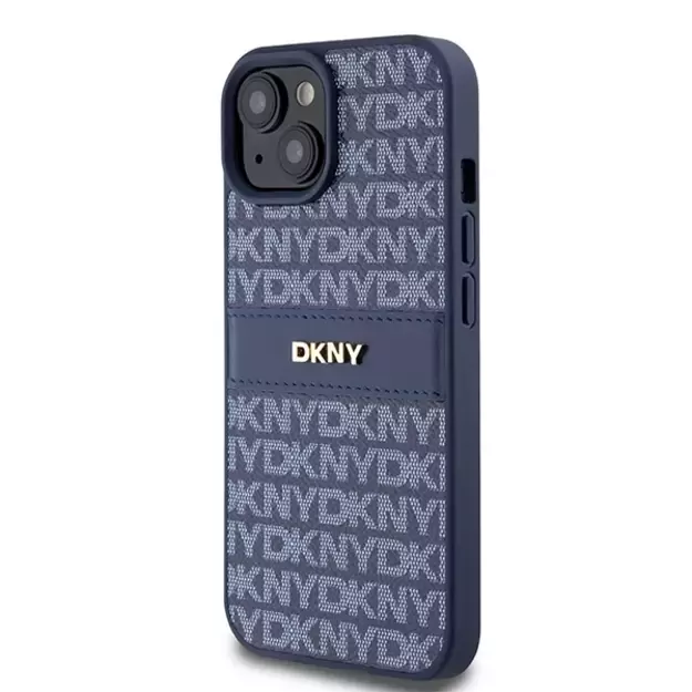 DKNY Leather Mono Stripe &amp  Metal Logo case for iPhone 15 / 14 / 13 - blue 8