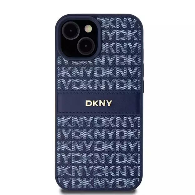 DKNY Leather Mono Stripe &amp  Metal Logo case for iPhone 15 / 14 / 13 - blue 9