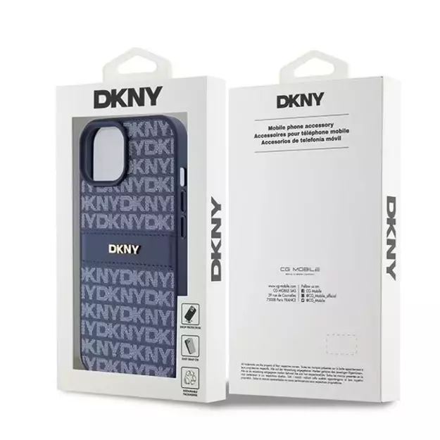 DKNY Leather Mono Stripe &amp  Metal Logo case for iPhone 15 / 14 / 13 - blue 14