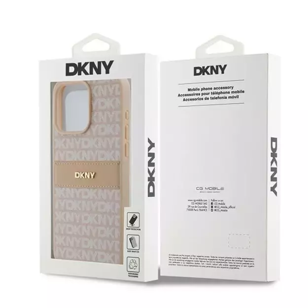 DKNY Leather Mono Stripe &amp  Metal Logo case for iPhone 15 Pro Max - pink 14