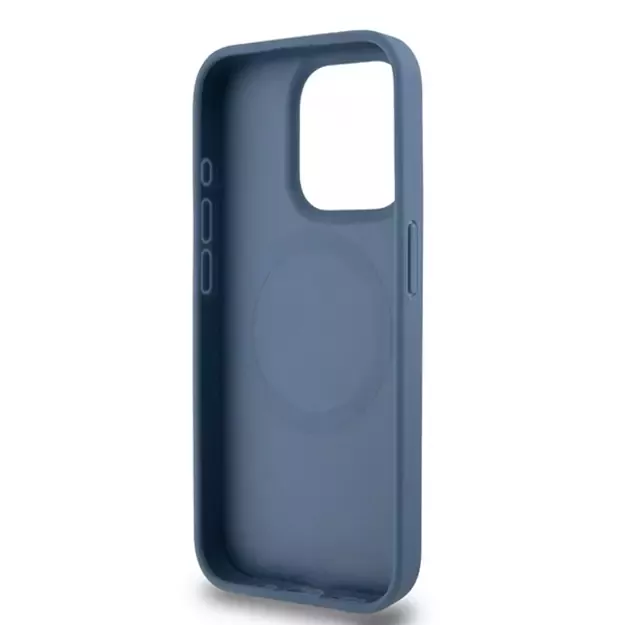 DKNY Leather Monogram Pattern Metal Logo MagSafe Case for iPhone 15 Pro - Blue 13