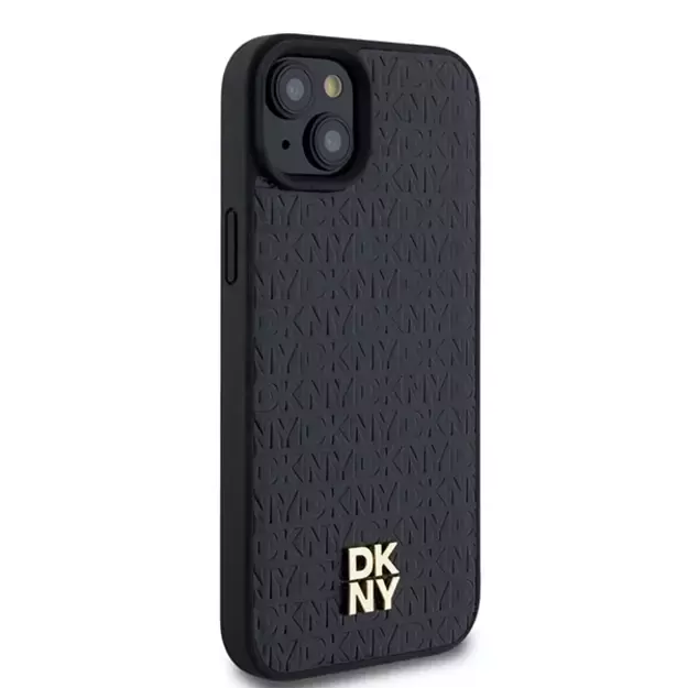 DKNY Leather Pattern Metal Logo MagSafe Case for iPhone 15/14/13 - Black 10