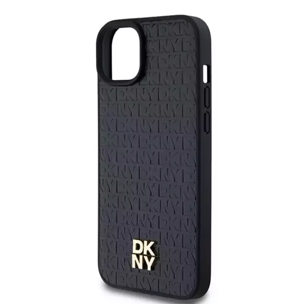 DKNY Leather Pattern Metal Logo MagSafe Case for iPhone 15/14/13 - Black 12