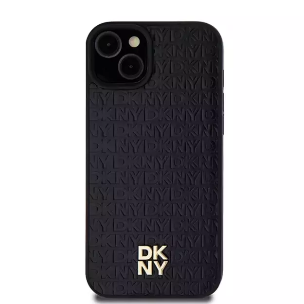 DKNY Leather Pattern Metal Logo MagSafe Case for iPhone 15/14/13 - Black 9