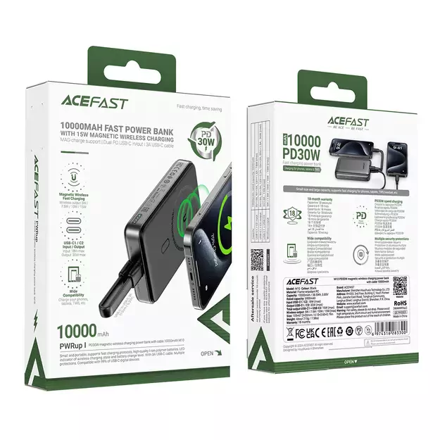Powerbank Acefast M10 Magnetic 2x USB-C PD 30W with 15W Inductive Charging and USB-C Cable - Black 10