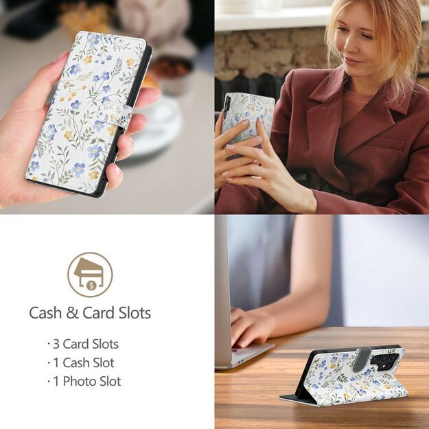 Tech-Protect Wallet Case for Samsung Galaxy A26 5G / A17 4G / 5G - Daisies with Leaves 2