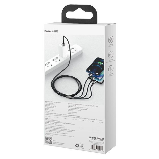 Baseus Tungsten 3in1 cable USB - USB Type C / Lightning / micro USB 3.5 A 1.5 m black (CAMLTWJ-01) 8