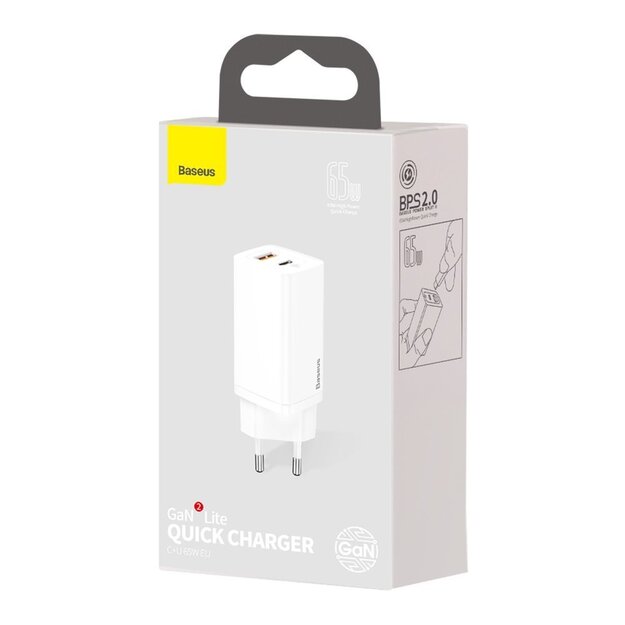 Baseus GaN2 Lite fast charger 65W USB / USB Type C Quick Charge 3.0 Power Delivery (gallium nitride) white (CCGAN2L-B02) 4