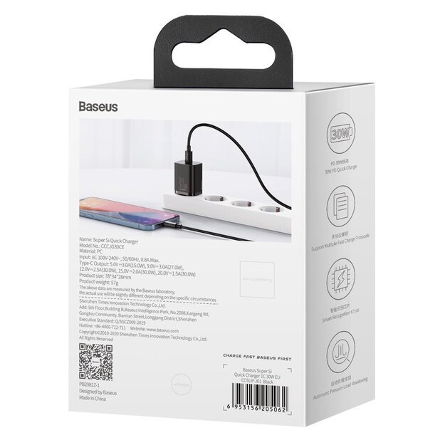 Baseus Super Si 1C fast charger USB Type C 30W Power Delivery Quick Charge black (CCSUP-J01) 5