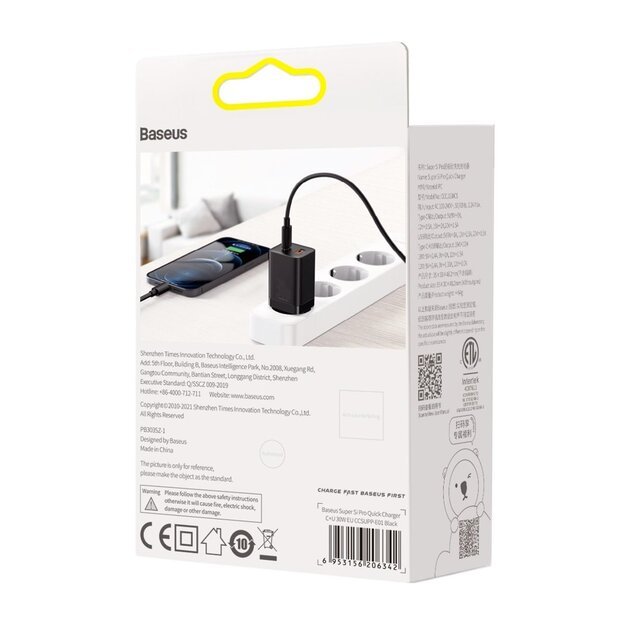 Baseus Super Si Pro fast charger USB / USB Type C 30W Power Delivery Quick Charge black (CCSUPP-E01) 5