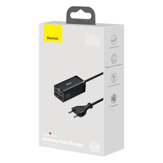 Baseus GaN3 Pro fast universal GaN charger 2 x USB Type C / 2x USB 100W PD3.0, QC4.0 +, AFC black (CCGP000101) 19