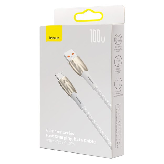 Baseus Glimmer Series fast charging cable USB-A - USB-C 100W 480Mbps 1m white 5