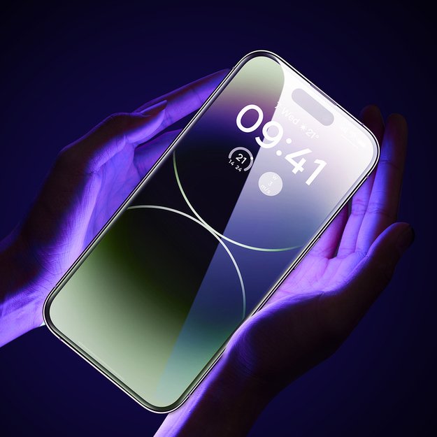 Baseus Full Screen Tempered Glass for iPhone 14 Pro with Anti Blue Light Filter and 0.3mm Speaker Cover + Mounting Frame 9