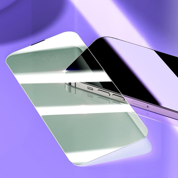 Baseus Full Screen Tempered Glass for iPhone 14 Pro with Anti Blue Light Filter and 0.3mm Speaker Cover + Mounting Frame 10
