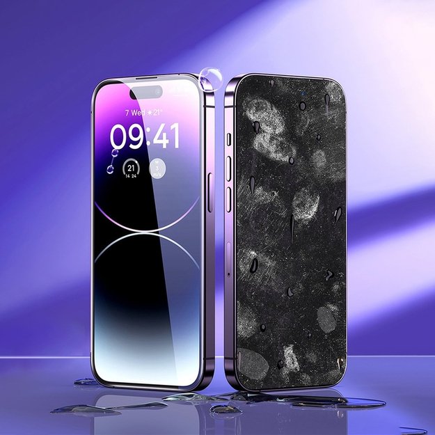 Baseus Full Screen Tempered Glass for iPhone 14 Pro with Anti Blue Light Filter and 0.3mm Speaker Cover + Mounting Frame 19