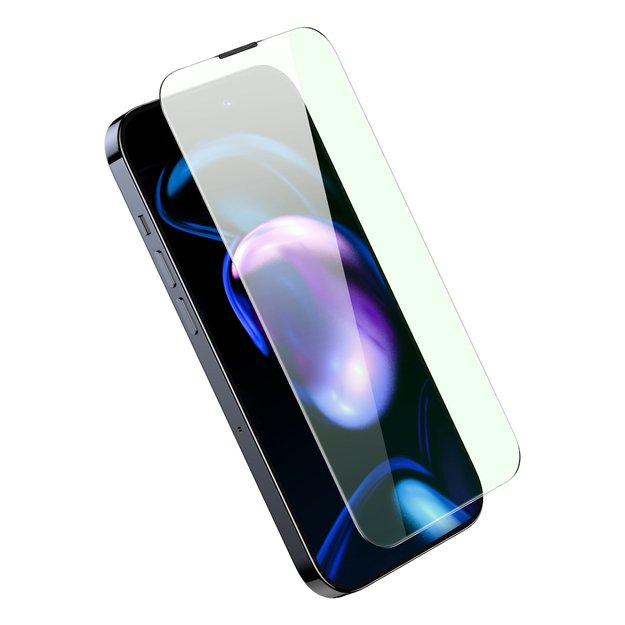 Baseus Full Screen Tempered Glass for iPhone 14 Pro with Anti Blue Light Filter and 0.3mm Speaker Cover + Mounting Frame 3