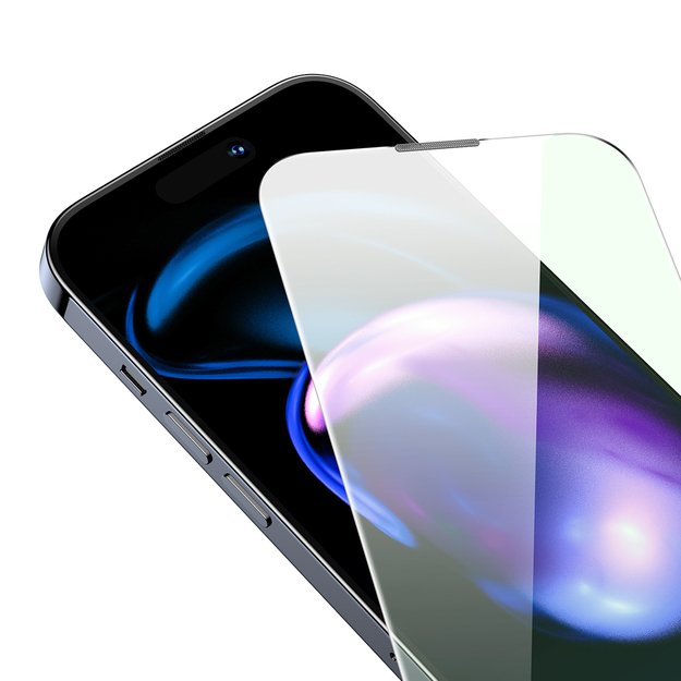 Baseus Full Screen Tempered Glass for iPhone 14 Pro with Anti Blue Light Filter and 0.3mm Speaker Cover + Mounting Frame 6