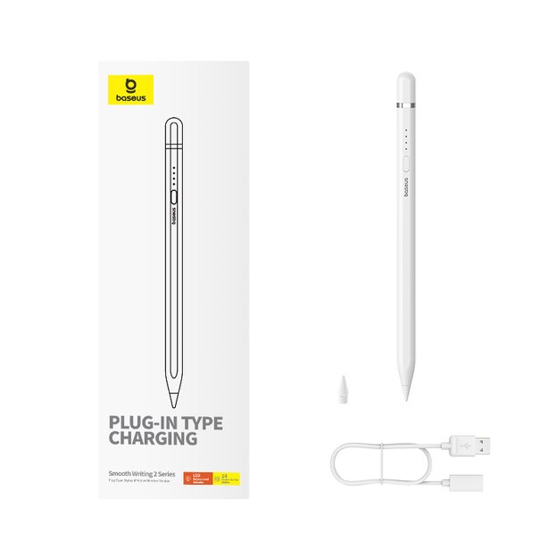 Baseus Smooth Writing 2 stylus with active tip for iPad + USB-A - Lightning cable and replaceable tip - white 7
