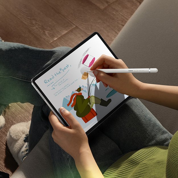 Baseus Smooth Writing 2 stylus with active tip for iPad + USB-A - Lightning cable and replaceable tip - white 4