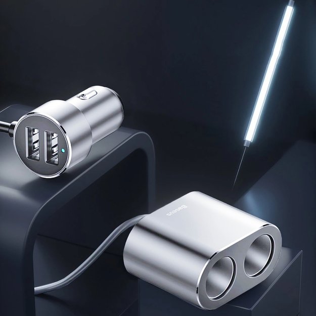 Baseus CRDYQ-0S splitter 2x cigarette lighter socket 80W 2x USB-A 3.1A - silver 6