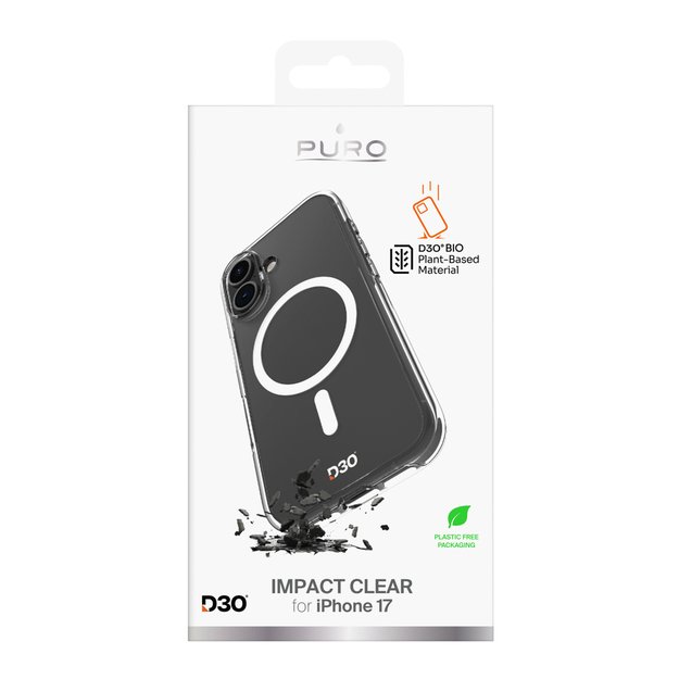 Puro Impact Clear D3O TPU+PC MagSafe Compatible Case for iPhone 17 - Transparent 1