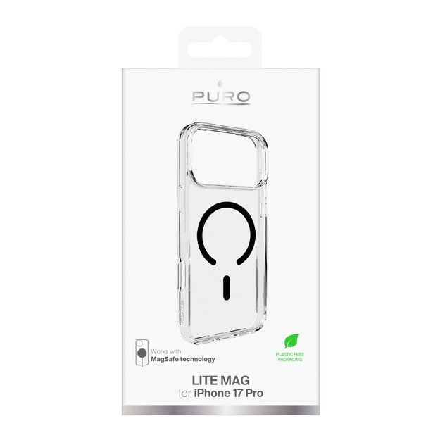 Puro Lite Mag TPU+PC Case Compatible with MagSafe for iPhone 17 Pro - Transparent with Black Ring 2