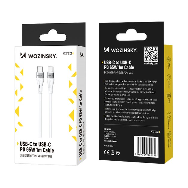 Wozinsky WSTCC1 USB-C / USB-C PD 65W cable 1 m long - white 4