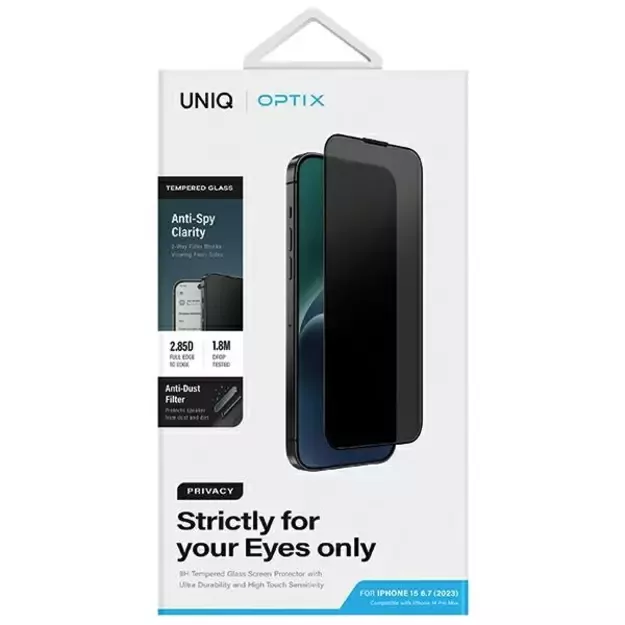 Uniq Optix Privacy Tempered Glass Privacy for iPhone 15 Plus / 14 Pro Max with Applicator 10