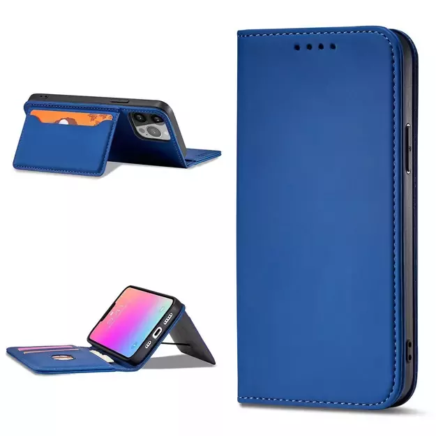 Magnet Card Case for iPhone 13 Pro cover card wallet card stand blue 22