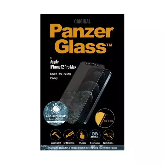 PanzerGlass E2E Super+ Microfracture antibacterial tempered glass for iPhone 12 Pro Max - with black frame 2