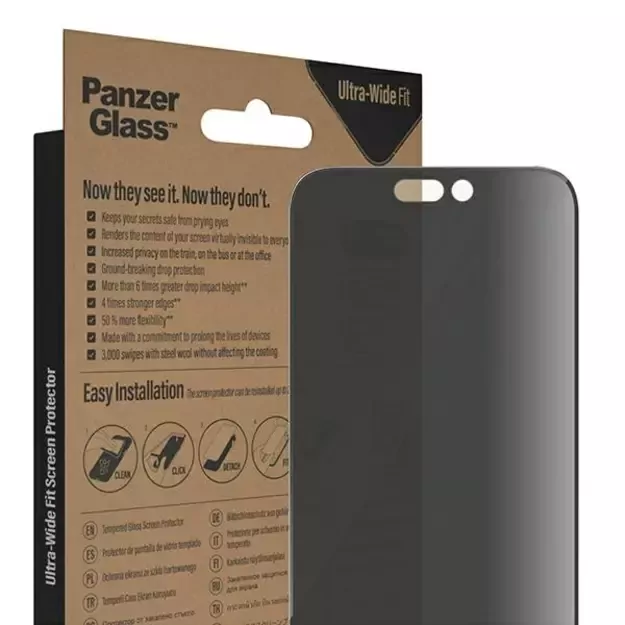 PanzerGlass Ultra-Wide Fit Tempered Glass Antibacterial Privacy with Positioner for iPhone 14 Pro Max 5