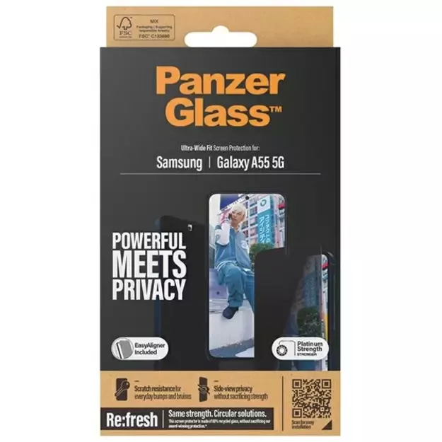 PanzerGlass Ultra-Wide Fit Privacy Tempered Glass with Positioner for Samsung Galaxy A55 5G 4