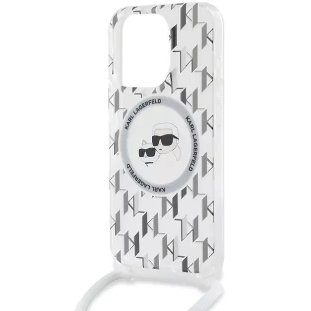 Karl Lagerfeld IML Crossbody Monogram Karl &amp  Choupette Head MagSafe Case for iPhone 15 Pro Max - Transparent 8